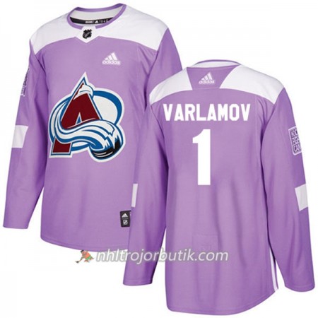 Män Ishockey Colorado Avalanche Tröja Semyon Varlamov 1 Adidas 2017-2018 Lila Fights Cancer Practice Authentic